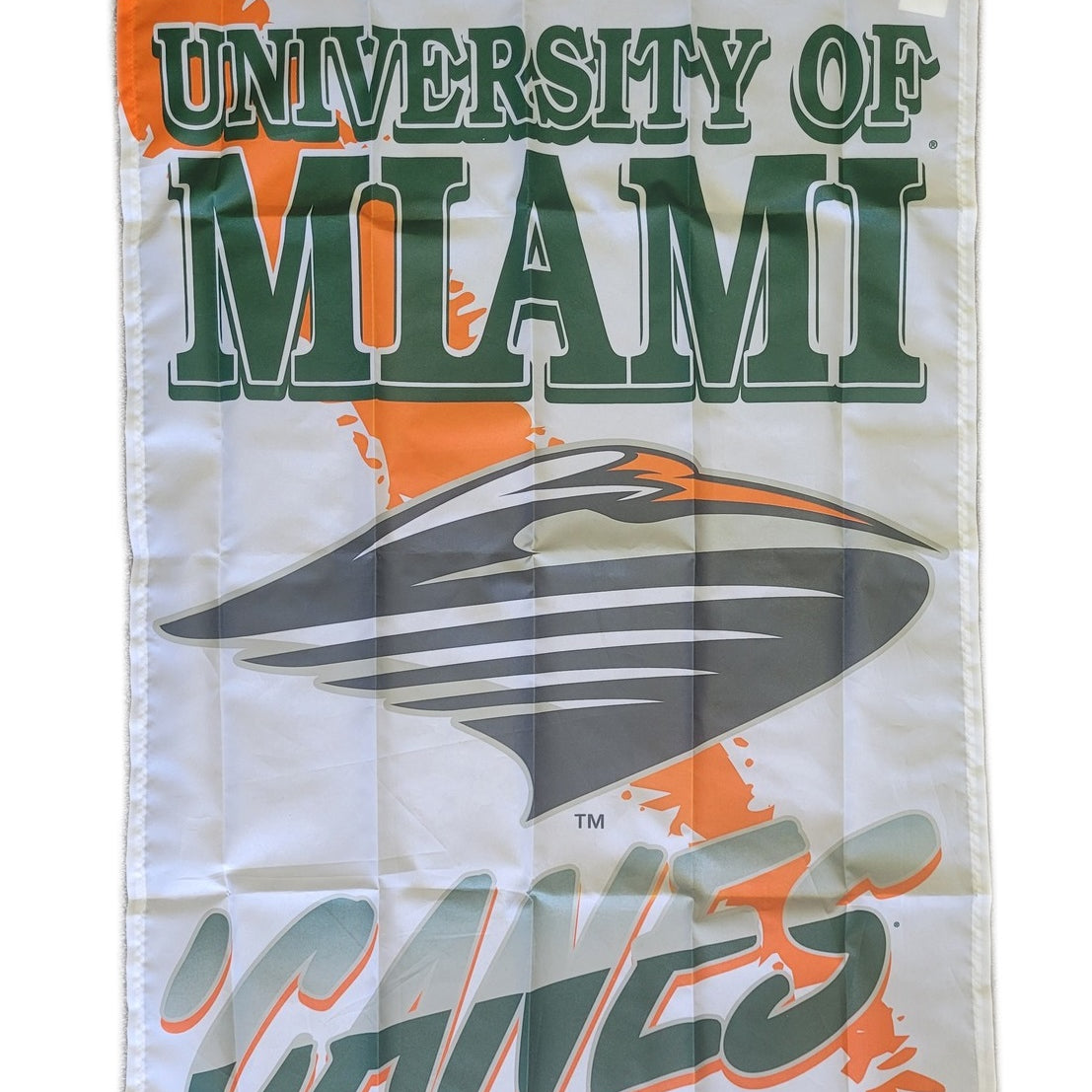 University of Miami Hurricanes Vintage 27 x 41 Polyester Banner with Pole Sleeve, featuring bold text and logo, ideal for dedicated fans.