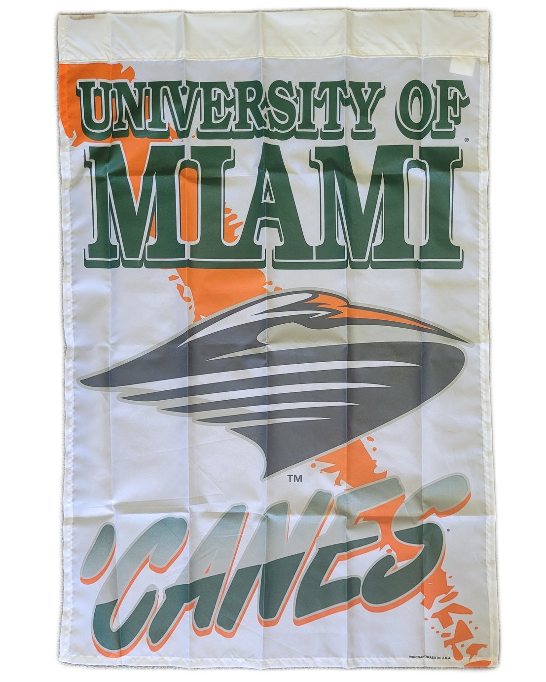 University of Miami Hurricanes Vintage 27 x 41 Polyester Banner with Pole Sleeve, featuring bold text and logo, ideal for dedicated fans.