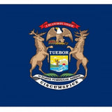 Michigan State Flag 2' x 3' Printed Nylon featuring a coat of arms with an eagle, designed for outdoor use with brass grommets and UV-resistant nylon.