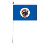 Minnesota Stick Flag - 4 x 6 Desktop Flag, featuring detailed seal design, mounted on a 10.5 plastic stick with gold spear finial.