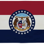 Missouri State Flag 5' x 8' Printed Nylon with emblem of three bears in the center, featuring brass grommets and strong canvas header for outdoor use.