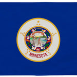 Minnesota State Flag 12 x 18 Printed Nylon, featuring a blue background, white circle, and colorful emblem in the center, with brass grommets for outdoor use.