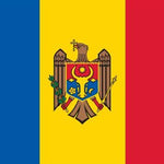 Moldova Flag Printed Nylon 3' x 5' with a red, blue, and yellow design, featuring a shield with a bull's head.