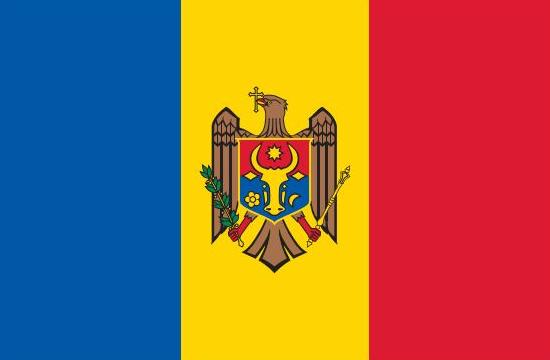 Moldova Flag Printed Nylon 3' x 5' with a red, blue, and yellow design, featuring a shield with a bull's head.