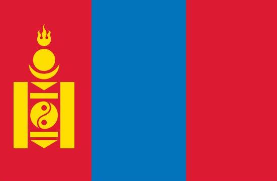 Mongolia Flag Printed Nylon 3' x 5' with official UN design, strong canvas header, and two brass grommets, suitable for indoor or outdoor use.