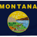 Montana State Flag 5' x 8' Printed Nylon featuring circular landscape design, strong canvas header, two brass grommets, UV resistant, single-sided, outdoor use.