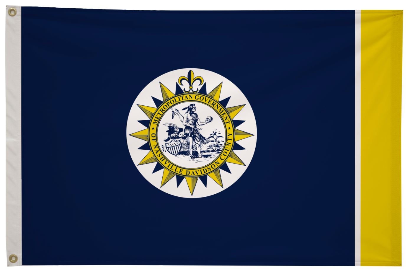 City of Nashville Flag Printed Nylon 3' x 5', featuring a white circle with a yellow star, suitable for both indoor and outdoor use.