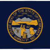 Nebraska State Flag 12 x 18 Printed Nylon, featuring a blue and yellow state seal, strong canvas header, and brass grommets for outdoor use.