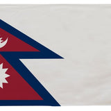 Nepal Flag Printed Nylon 3' x 5' with red and blue triangles, white stars, and strong canvas header with brass grommets, suitable for indoor or outdoor use.