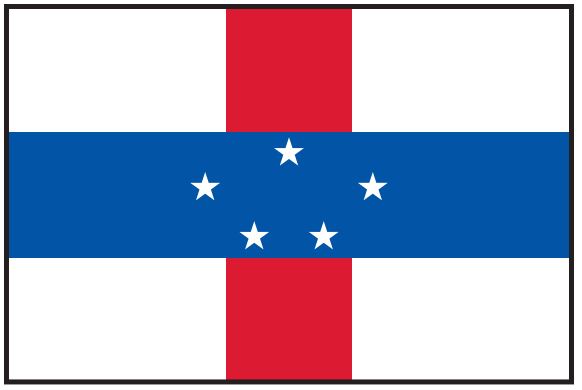 Netherlands Antilles Courtesy Flag 12 x 18, marine-grade nylon, features stars and stripes, equipped with a canvas header and brass grommets for durability.