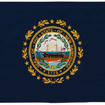 New Hampshire State Flag 4' x 6' Printed Nylon featuring a ship in a gold circle, strong canvas header, brass grommets, and UV-resistant nylon.