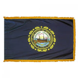 New Hampshire State Flag 4' x 6' INDOOR Printed Nylon, featuring a yellow-bordered flag with a ship and state seal emblem in the center.