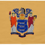 New Jersey State Flag 3' x 5' Printed Nylon, featuring a blue and red coat of arms on a yellow background, with brass grommets and durable stitching.