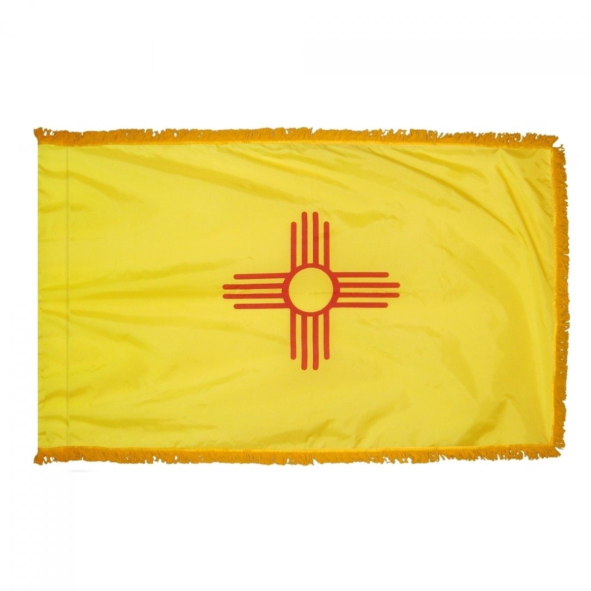 New Mexico State Flag 4' x 6' INDOOR Printed Nylon, featuring a crimson cross of St. Andrew on a white field with a flannel-lined pole sleeve.