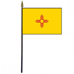 New Mexico Stick Flag - 4 x 6 Desktop Flag mounted on a 10.5 plastic stick with a gold spear finial. Polyester with sewn edges. Base sold separately.