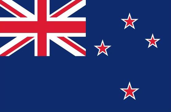 New Zealand Flag Printed Nylon 3' x 5', featuring red stars on a blue background, durable canvas header, and brass grommets for outdoor use.