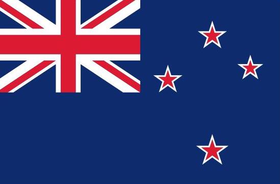 New Zealand Courtesy Flag 12 x 18 Nylon. Features red stars on a blue background, marine-grade solarmax nylon with canvas header and brass grommets.