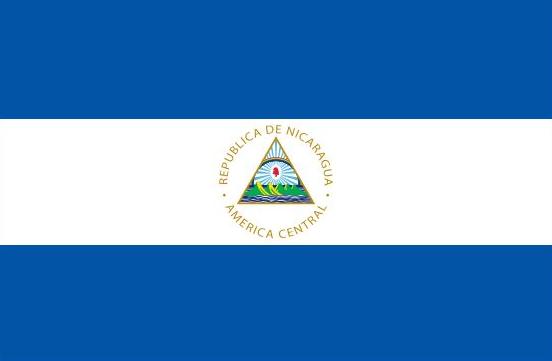 Nicaragua Flag Printed Nylon 2' x 3', featuring a blue and white design with a central emblem, strong canvas header, and brass grommets for durability.