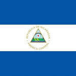 Nicaragua Courtesy Flag 12 x 18 featuring a blue and white design with a triangle emblem, made of Marine-grade nylon with canvas header and brass grommets.