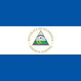 Nicaragua Courtesy Flag 12 x 18 featuring a blue and white design with a triangle emblem, made of Marine-grade nylon with canvas header and brass grommets.