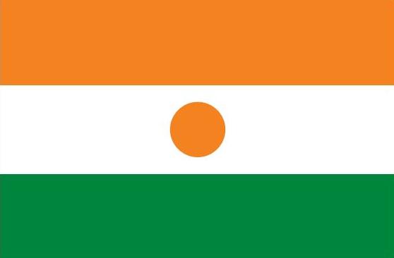 Niger Flag Printed Nylon 3' x 5' with orange and white stripes, green section, and strong canvas header with brass grommets for indoor or outdoor use.