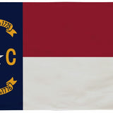 North Carolina State Flag 4' x 6' Printed Nylon with strong canvas header, two brass grommets, and single-sided UV resistant artwork for outdoor use.