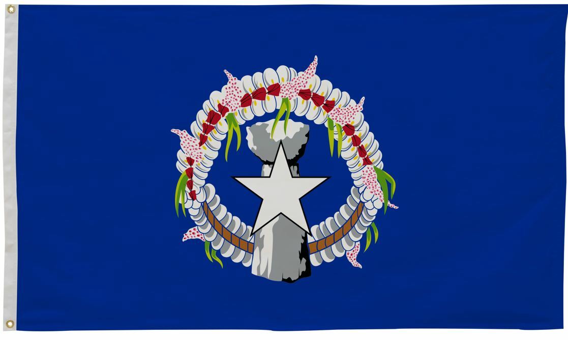 Northern Marianas Islands Flag 12 x 18 Printed Nylon featuring a white star on a blue background with strong canvas header and brass grommets for durability.