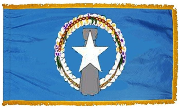 Northern Marianas Islands Flag, 3' x 5' Indoor Printed Nylon, features a white star within a circle on a blue background, with a flannel-lined pole sleeve.