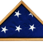 US Flag Memorial OAK Case for 5' x 9.5' US Flag, featuring a flag with white stars in a wooden frame, glass front, and removable back panel.