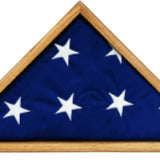 US Flag Memorial OAK Case for 5' x 9.5' US Flag, featuring a flag with white stars in a wooden frame, glass front, and removable back panel.