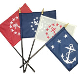 Secretary Yacht Club Officer 4 x 6 Sewn Applique Stick Table Flag on black plastic staff with gold top, featuring a white anchor on a blue background.