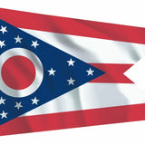 Ohio State Flag 5' x 8' Printed Nylon featuring a strong canvas header, two brass grommets, and single-sided UV-resistant design for outdoor use.