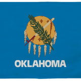 Oklahoma State Flag 3' x 5' Printed Nylon, featuring a blue field with white text, strong canvas header, brass grommets, and UV-resistant nylon.