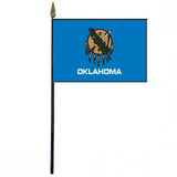 Oklahoma Stick Flag - 4 x 6 Desktop Flag, displaying a circle with a leaf, mounted on a 10.5 plastic stick with a gold spear finial.