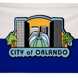 City of Orlando Flag, featuring city logo and fountain, printed on durable nylon with brass grommets, suitable for indoor or outdoor use.