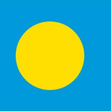 Palau Flag Printed Nylon 3' x 5' featuring a yellow circle on a blue background, designed for outdoor use, with strong canvas header and brass grommets.