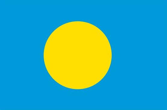 Palau Flag Printed Nylon 3' x 5' featuring a yellow circle on a blue background, designed for outdoor use, with strong canvas header and brass grommets.