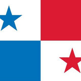 Panama Flag Printed Nylon 5' x 8' with stars and stripes, featuring strong canvas header and brass grommets. Suitable for outdoor use, UV resistant.