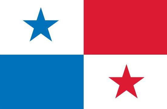 Panama Flag Printed Nylon 5' x 8' with stars and stripes, featuring strong canvas header and brass grommets. Suitable for outdoor use, UV resistant.