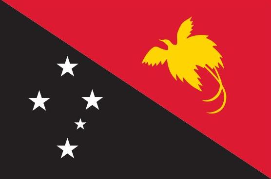 Papua New Guinea Flag Printed Nylon 3' x 5', featuring a yellow bird on a red background. Suitable for indoor or outdoor use, includes brass grommets.