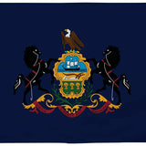 Pennsylvania State Flag 2' x 3' Printed Nylon featuring a coat of arms with horses and an eagle, designed for outdoor use with brass grommets.