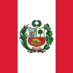 Peru Flag Printed Nylon 2' x 3', featuring a coat of arms with a deer and tree, and a cornucopia, with strong canvas header and brass grommets.