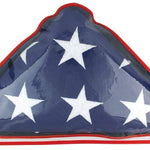 US Flag Memorial PLASTIC Case for 5' x 9.5' US Flag, featuring a triangular shape with white stars, clear front, and dark blue back.