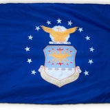 US Air Force Flag Printed Polyester 3' x 5' featuring the official emblem with coat of arms, 13 stars, and Air Force Seal on a blue background.