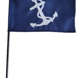 Port Captain Yacht Club Officer 4 x 6 Sewn Applique Stick Table Flag with white anchor, 200 denier nylon, black plastic staff, and gold top.