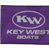 Custom PRINTED Nylon FLAG with white text on a purple background, showcasing a rectangular design suitable for indoor or outdoor use.