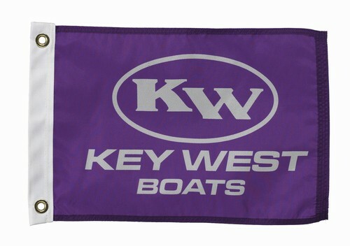 Custom PRINTED Nylon FLAG with white text on a purple background, showcasing a rectangular design suitable for indoor or outdoor use.