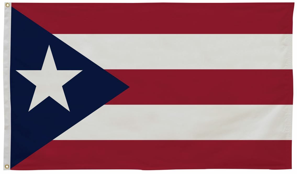 Puerto Rico Flag 4' x 6' Printed Nylon with a white star on a blue background, featuring strong canvas header and brass grommets for outdoor use.