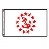 Rear Commodore Yacht Club Officer Flag Sewn Applique Nylon 10 x 15, featuring a red anchor surrounded by stars, made in Florida.