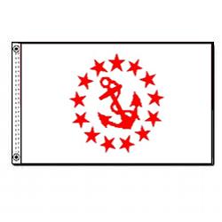 Rear Commodore Yacht Club Officer Flag Sewn Applique Nylon 10 x 15, featuring a red anchor surrounded by stars, made in Florida.